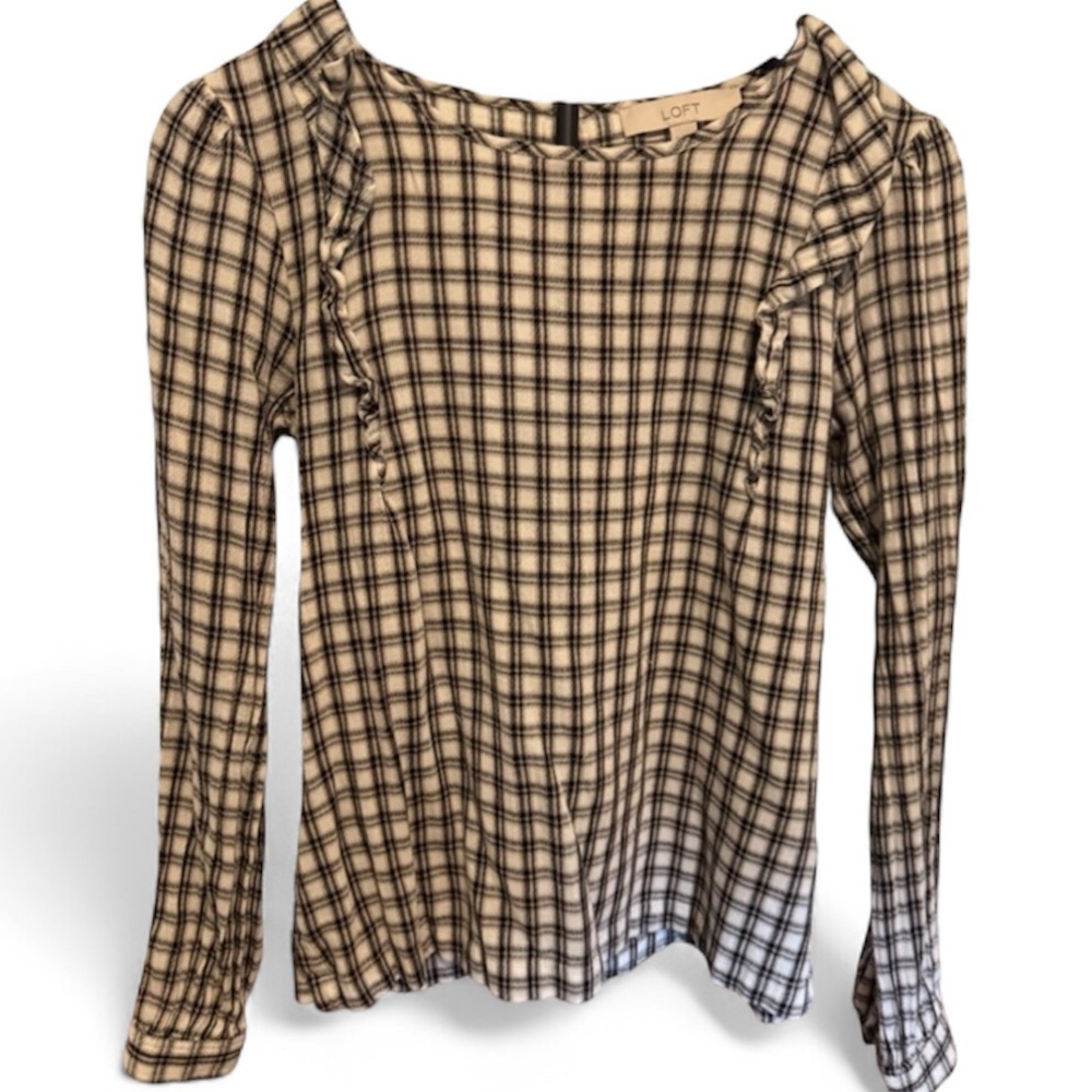 LOFT Black, Cream and Brown Plaid Women's Top